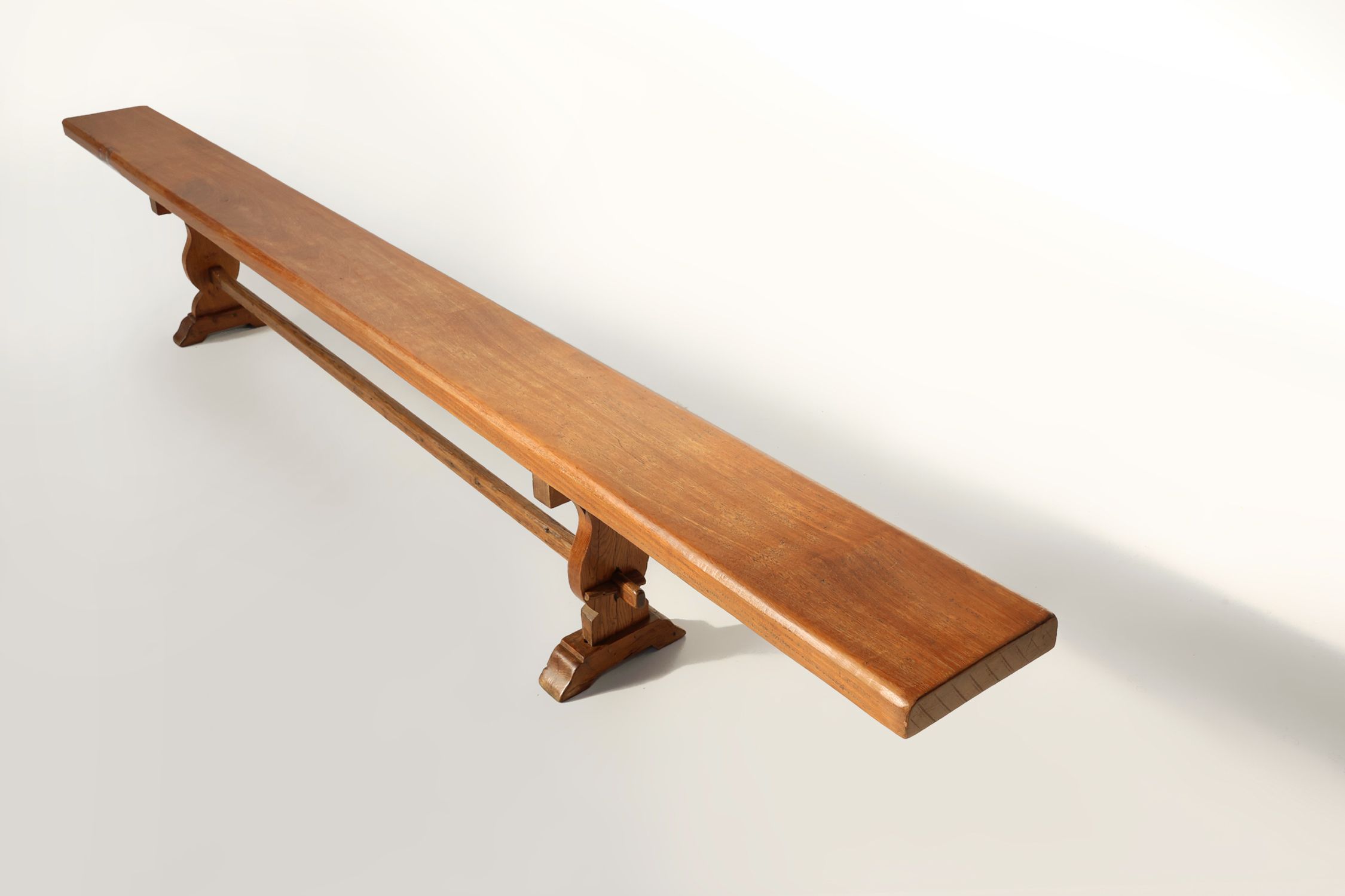 Extra long solid elm wooden monastery bench, France ca. 1850thumbnail